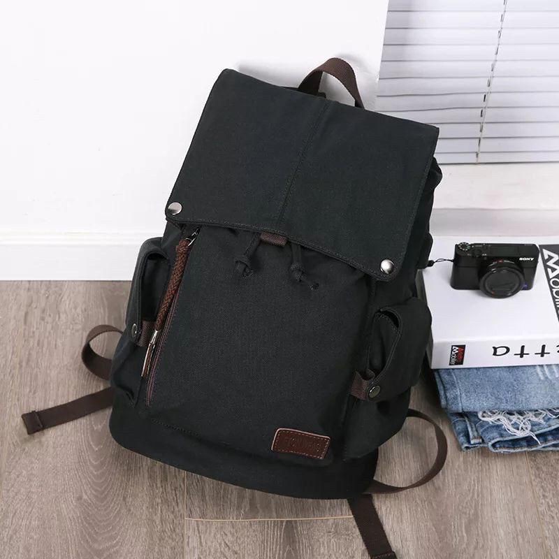 Tas Ransel Canvas Pria Backpack Laptop Up to 15 Inch - Tas Gendong Wanita Daypck