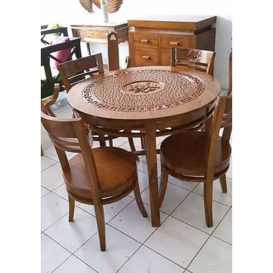 meja makan cantik ukir jati jepara/meja makan bundar jati jepara
