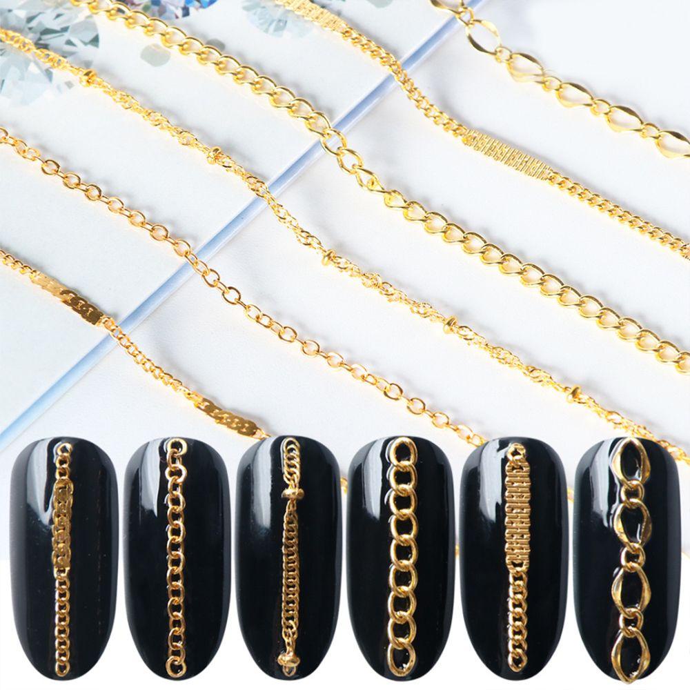 AUGUSTINA Agustina Rantai Logam Kristal Wanita Nail Art Dekorasi Manicure Aksesoris DIY Nail Charms