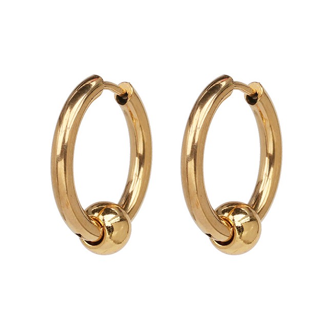 LRC Anting Tusuk Fashion Gold Geometric Circle With Diamond Metal EarringsF33221