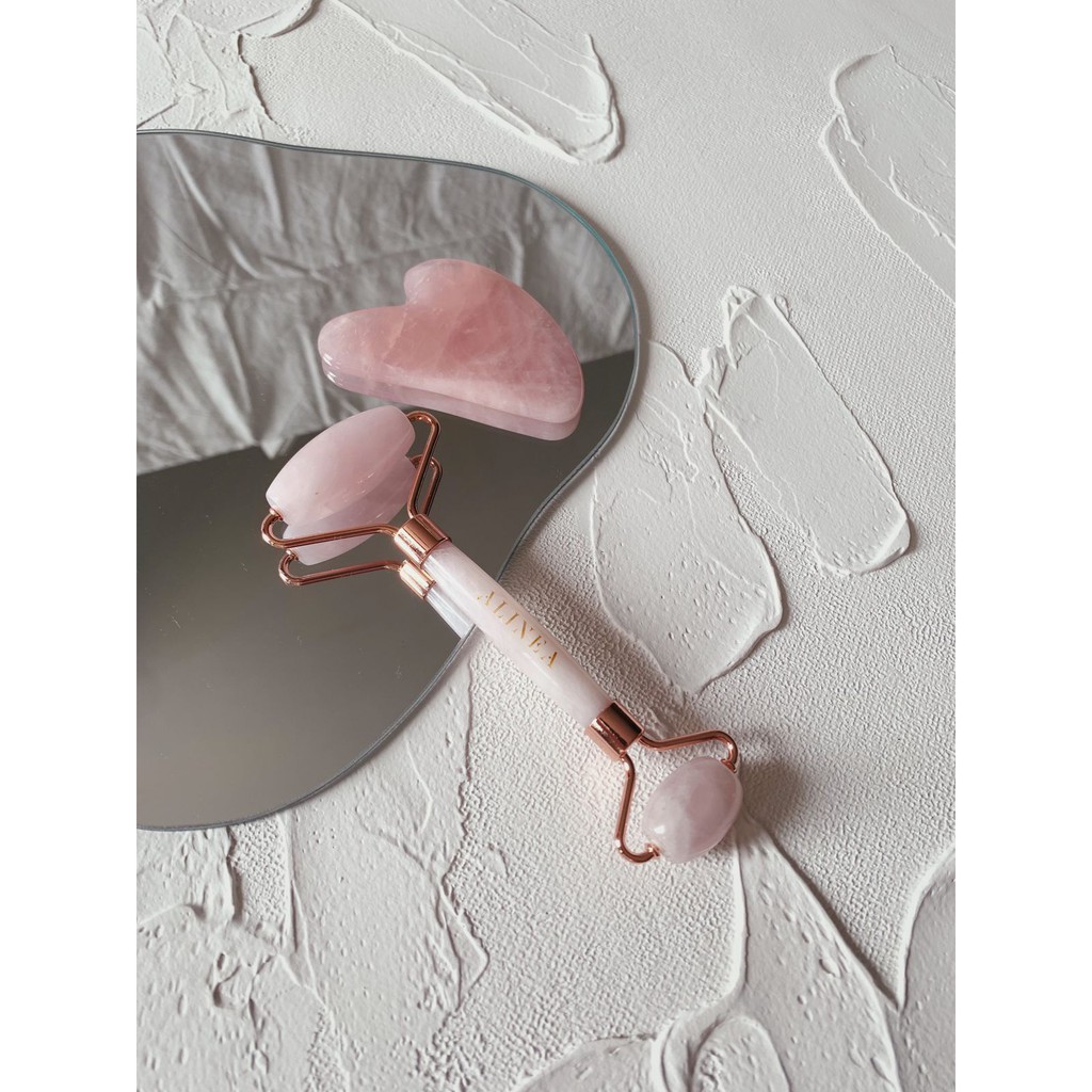 [Paket]Rose Quartz Face Roller &amp; Rose Quartz Gua Sha Massage Tool