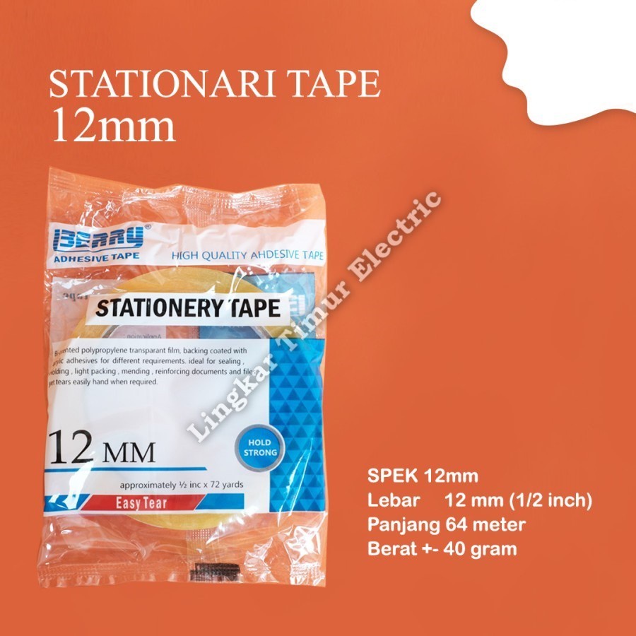 

Stationary Tape Easy Tear Berry 12mm x 72 Yard Selotip Isolasi Berry - Easy Tear 12mm