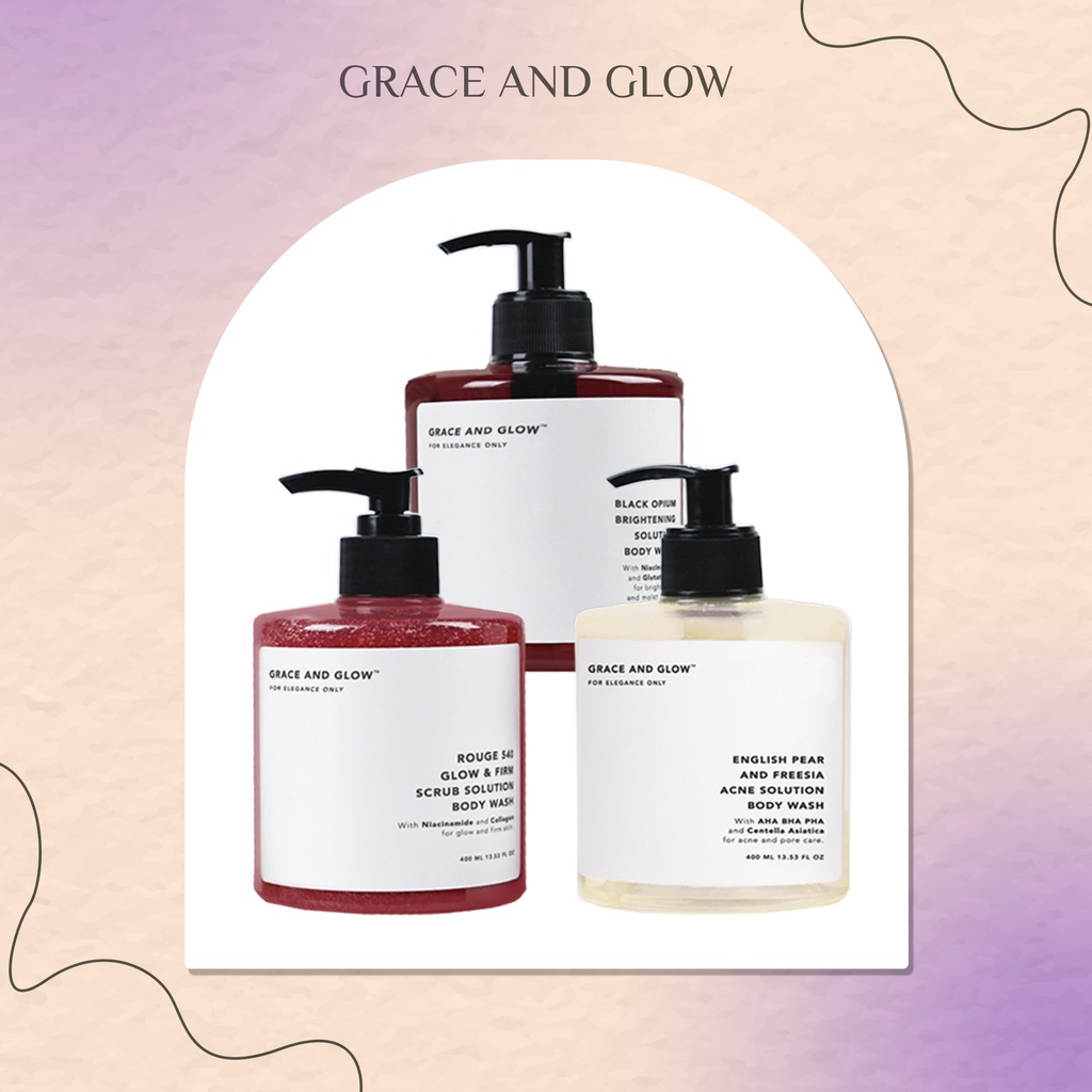 Grace and Glow Black Opium Brightening, English Pear and Freesia Anti Acne Solution and Body Scrub