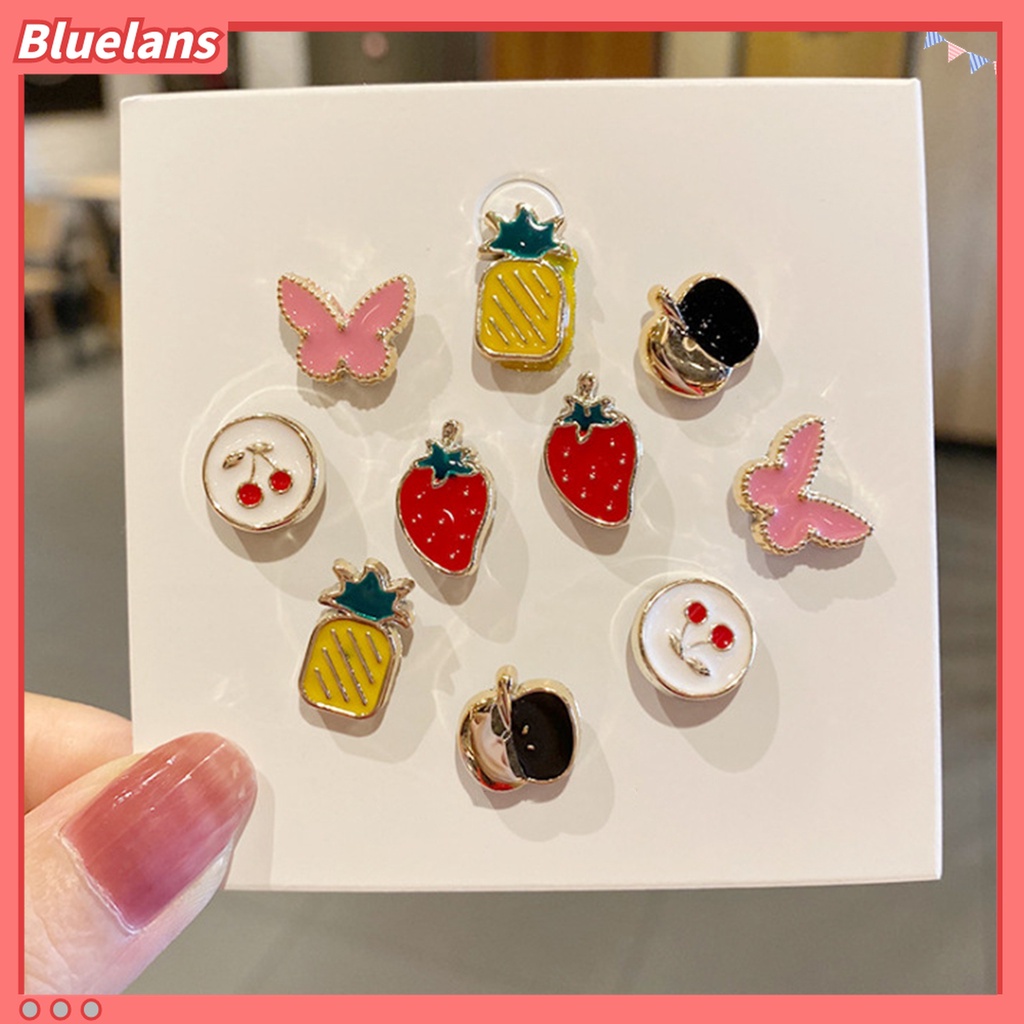 Bluelans 10Pcs / Set Bros Pin Kancing Bulat Desain Bunga Hias Mutiara Imitasi Aksesoris Wanita