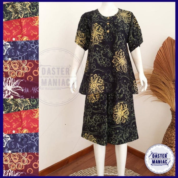 NEW Daster Setelan Celana Pendek Jumbo Busui Bahan Santung Premium - Biru