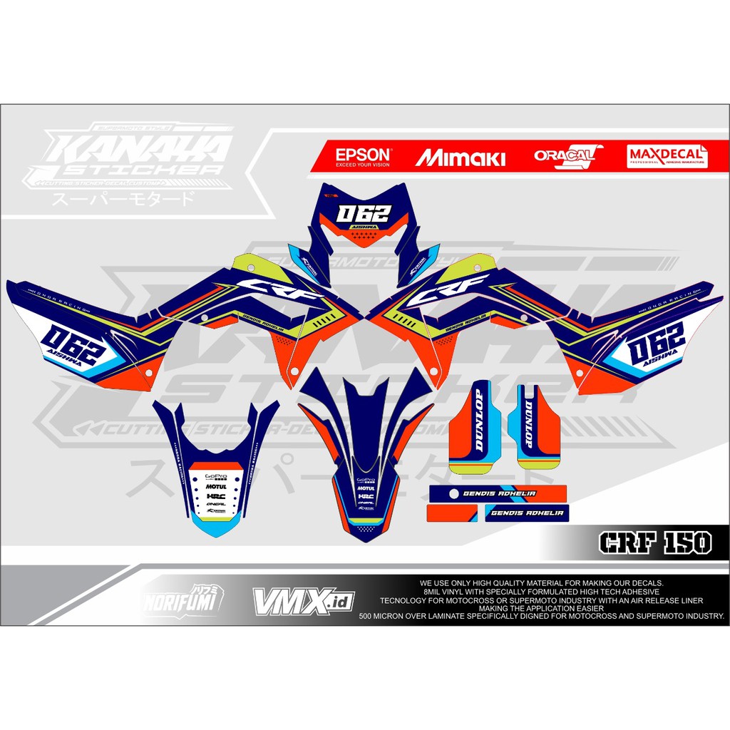 Decal CRF Sticker Supermoto Desain Terbaru Warna Biru Orange
