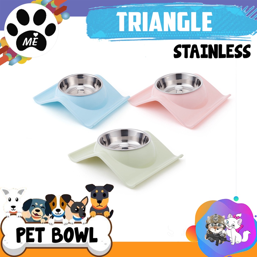 Pet Bowl &quot;TRIANGLE STAINLESS&quot; Tempat Makan Minum Hewan