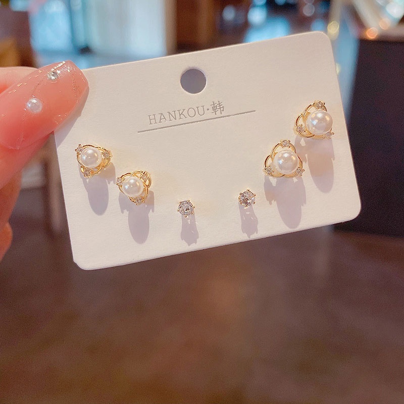 Set Anting Tusuk Sterling Silver 925 Desain Simple Hias Mutiara Zircon Berkilau Untuk Wanita