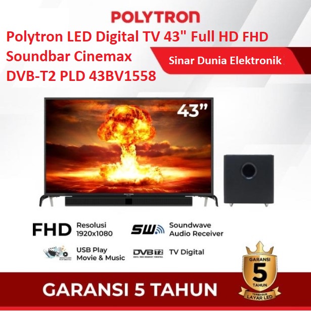 Polytron LED Digital TV 43&quot; Full HD FHD Soundbar Cinemax PLD 43BV1558