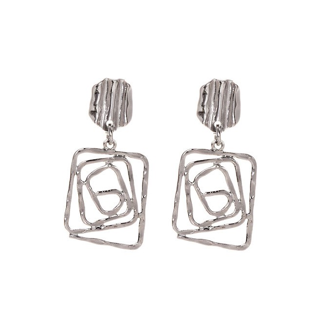 LRC Anting Tusuk Fashion Silver Alloy Geometry Earrings F74543