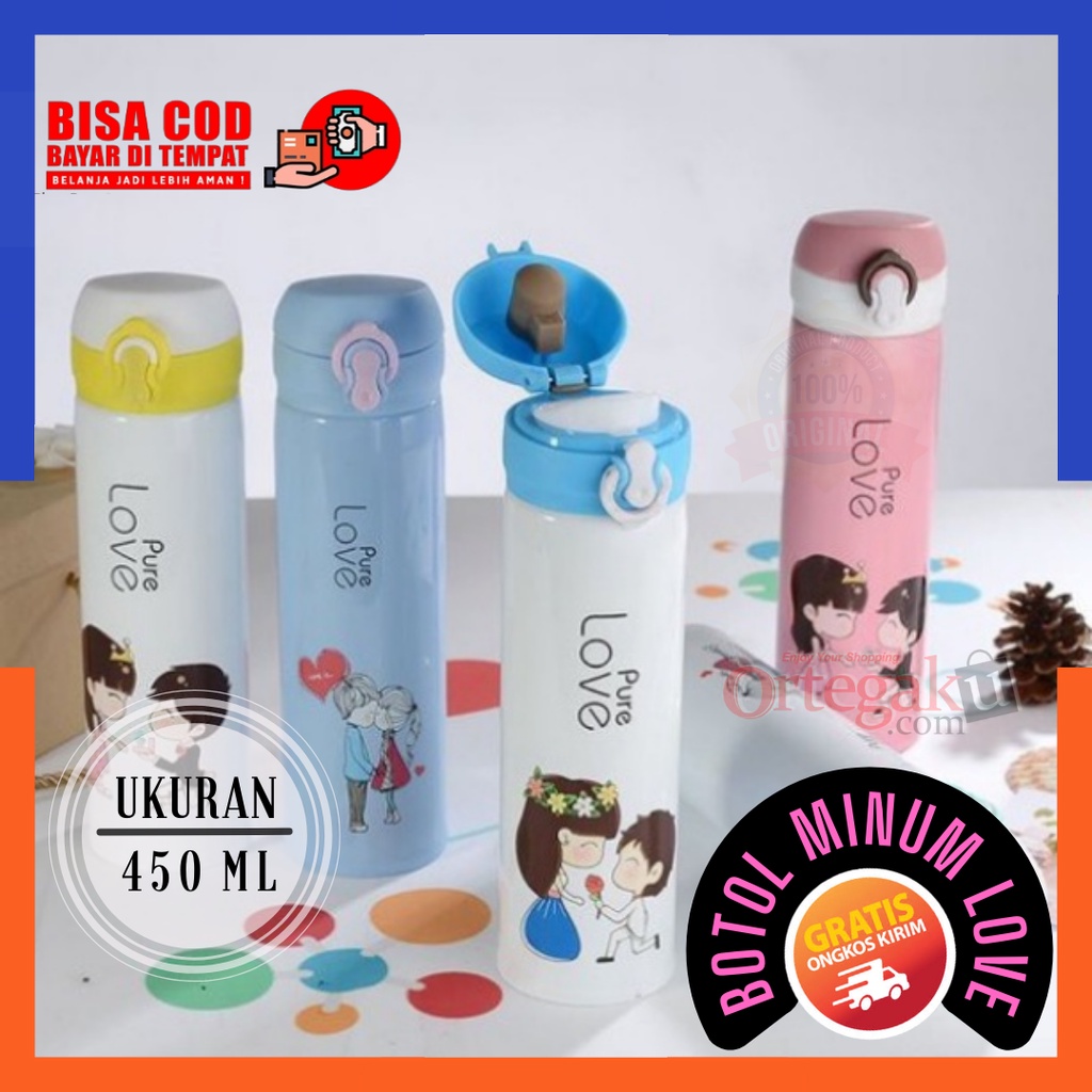 TERMOS PURE LOVE 500ML | ABS BOTOL MINUM GELAS KACA BPA FREE | TERMOS AIR PANAS DINGIN 450ml, Termos