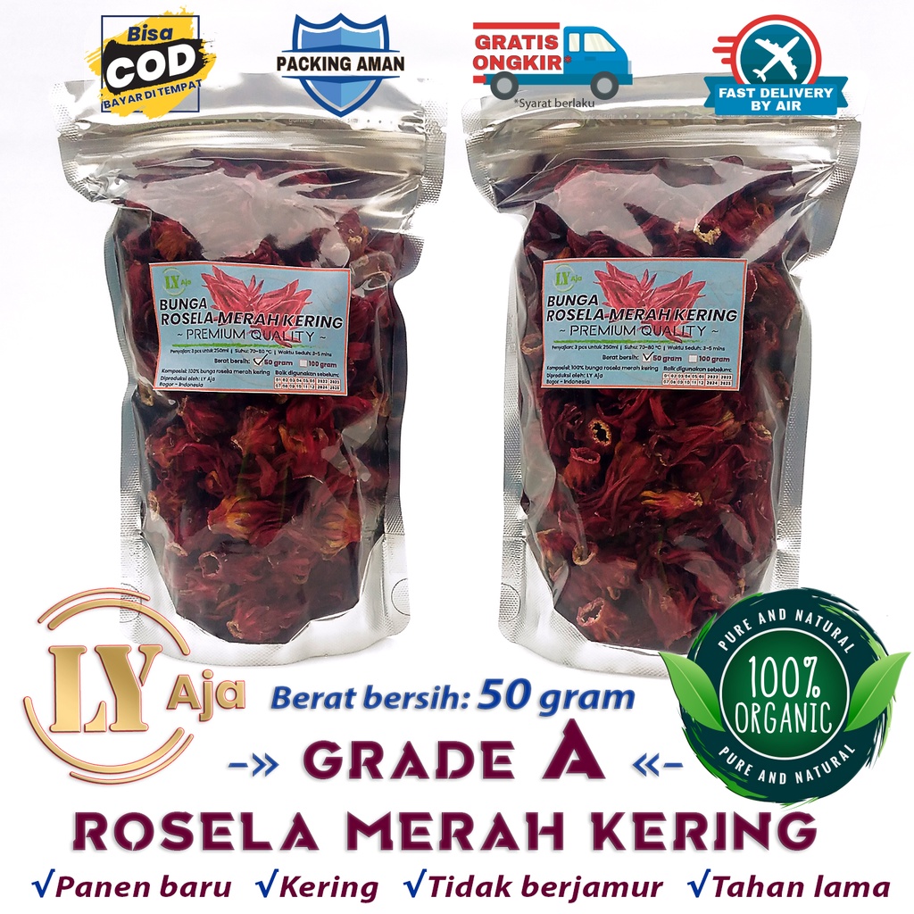 Teh Bunga Rosella Merah Rosela Ungu 50 gram LY Aja Kering Grade A 50 Gr