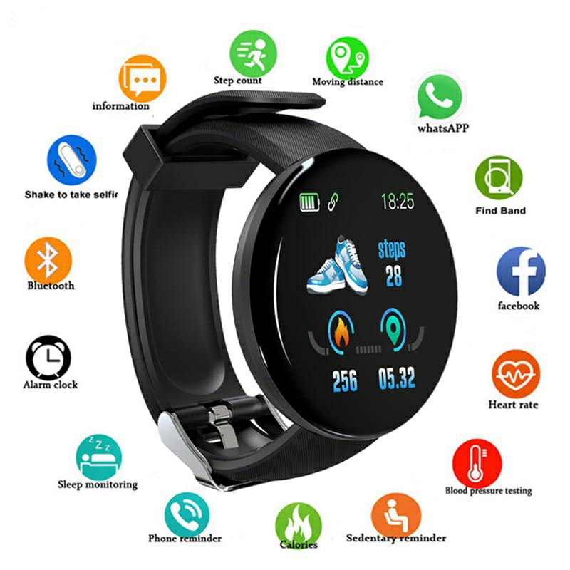 (BISA COD) SmartWatch D18 Jam Tangan Digital Smart Watch Olahraga Tahan Air Unisex Bluetooh Android