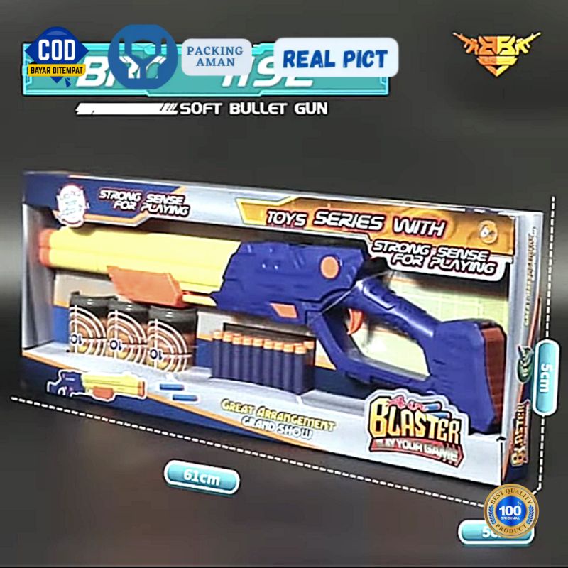 Pistol Tembakan Mainan Peluru Plastik Busa Nerf Model Bro1192 Pistol Pistolan Peluru Busa Soft Bulle