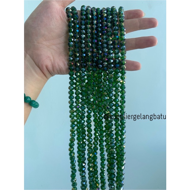 Kristal Ceko 8mm green quartz metallic bahan hijau kuarsa AB metalik