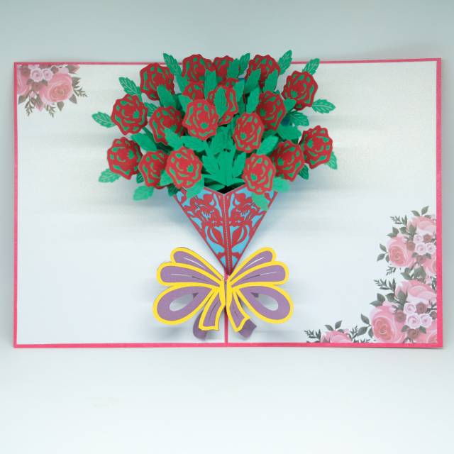 Pop Up Card Buket Bunga 3D- Flower Bouquet Kartu Ucapan Unik