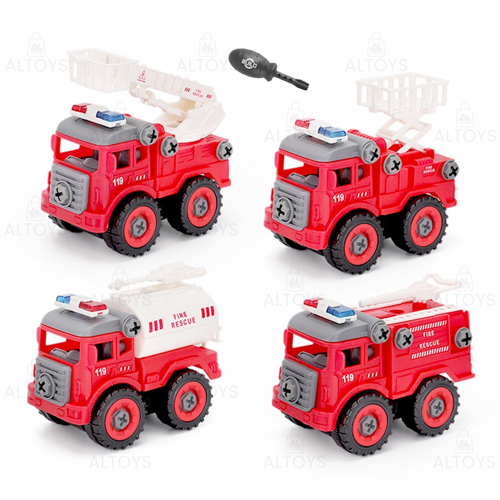 Mainan Edukasi Bongkar Pasang Mobil Pemadam Kebakaran / Mobil PMK / Fire Rescue Set Isi 4pcs