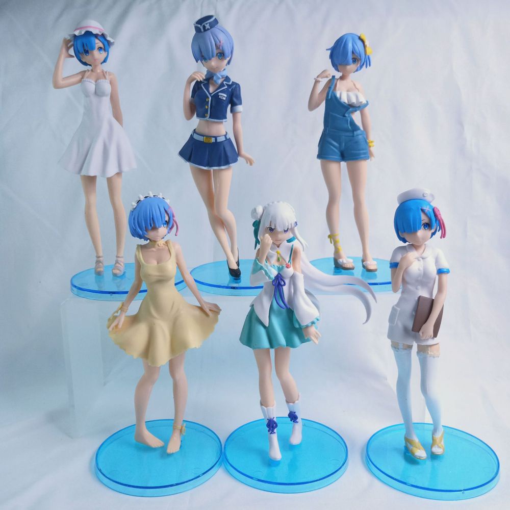 Needway  Christmas Gift Rem Action Figure 6Pcs/Set Rem Swimsuit Figure Re:Life In A Different World From Zero Girl Figure Figure Toys 17CM Birthday Present Collection PVC Rem Anime Figure