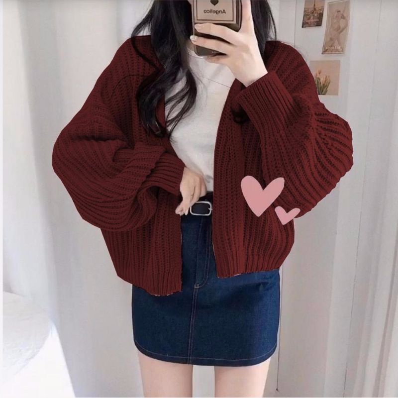 CARDI RAJUT HAZEL LOLLY // CARDIGAN RAJUT OVERSIZE-MAROON