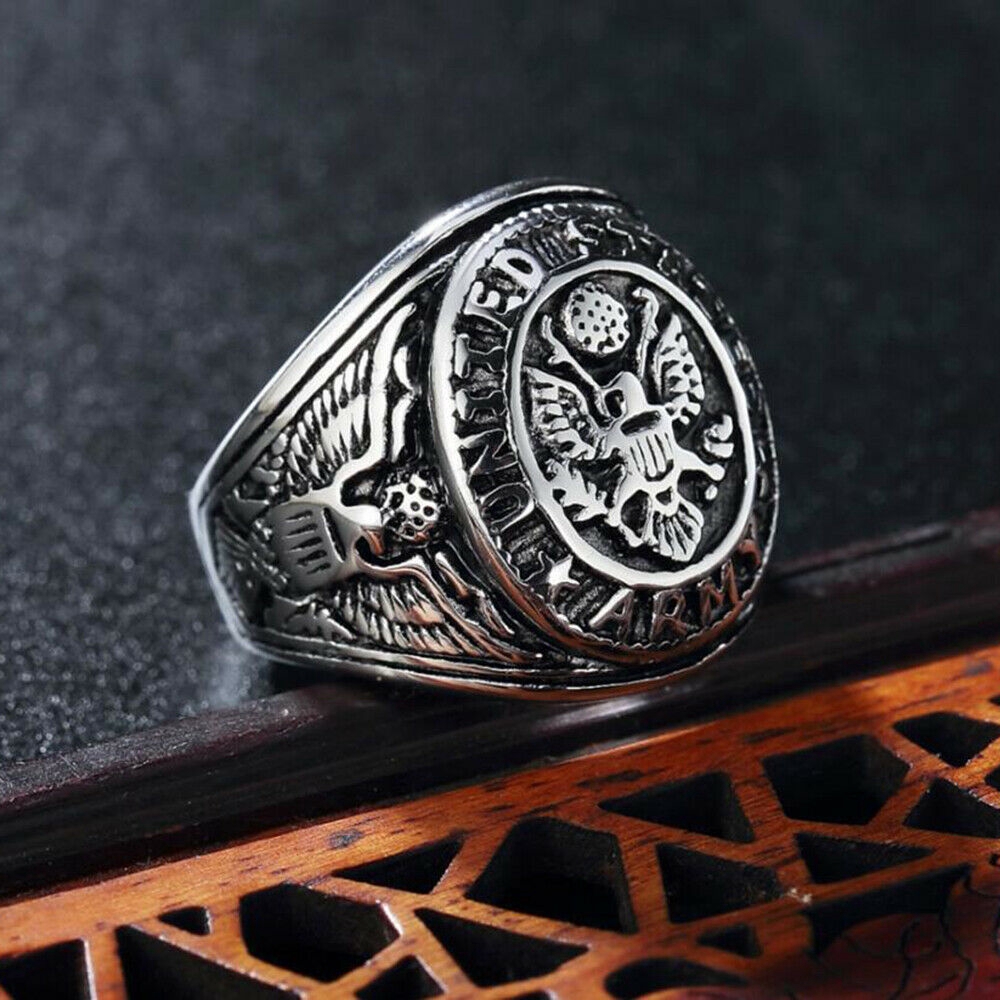 Vintage Emas perak Baja Titanium USA Tentara Burung rajawali Satwa Punk Perhiasan Pria Cincin Rings