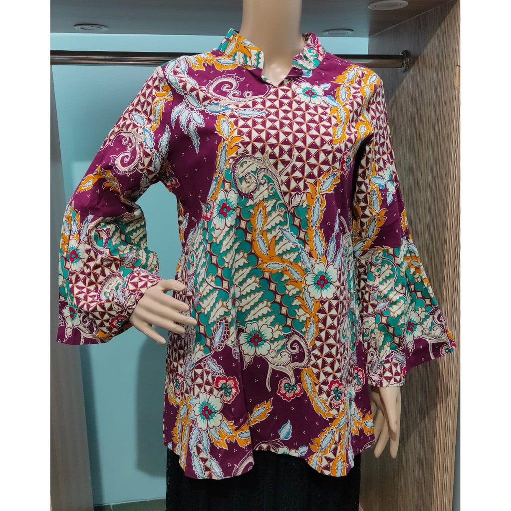 blouse Wanita 25190- sg5- aa- batik vneck ungu