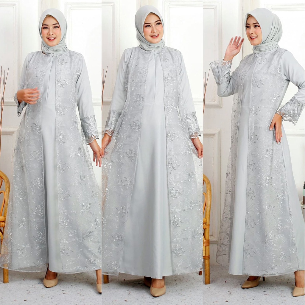 (S,M,L,XL,XXL) Gamis Hena Busui Tile Bordir Mutiara Maxi Dress Lebaran Brukat Tulle Baju Muslim / DRESS MUSLIM PESTA / MAXI KONDANGAN / DRES BROKAT TILE / GAMIS TULLE TILLE BRUKAT BORDIR MUTIARA