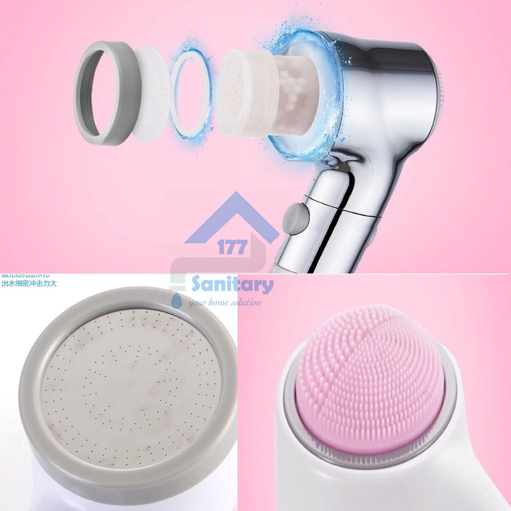 Hand shower set Hemat air dgn bola ion  Filter &amp; sikat badan 818-super handshower saving shower pressure dengan ON OFF silicon pembersih /A85s