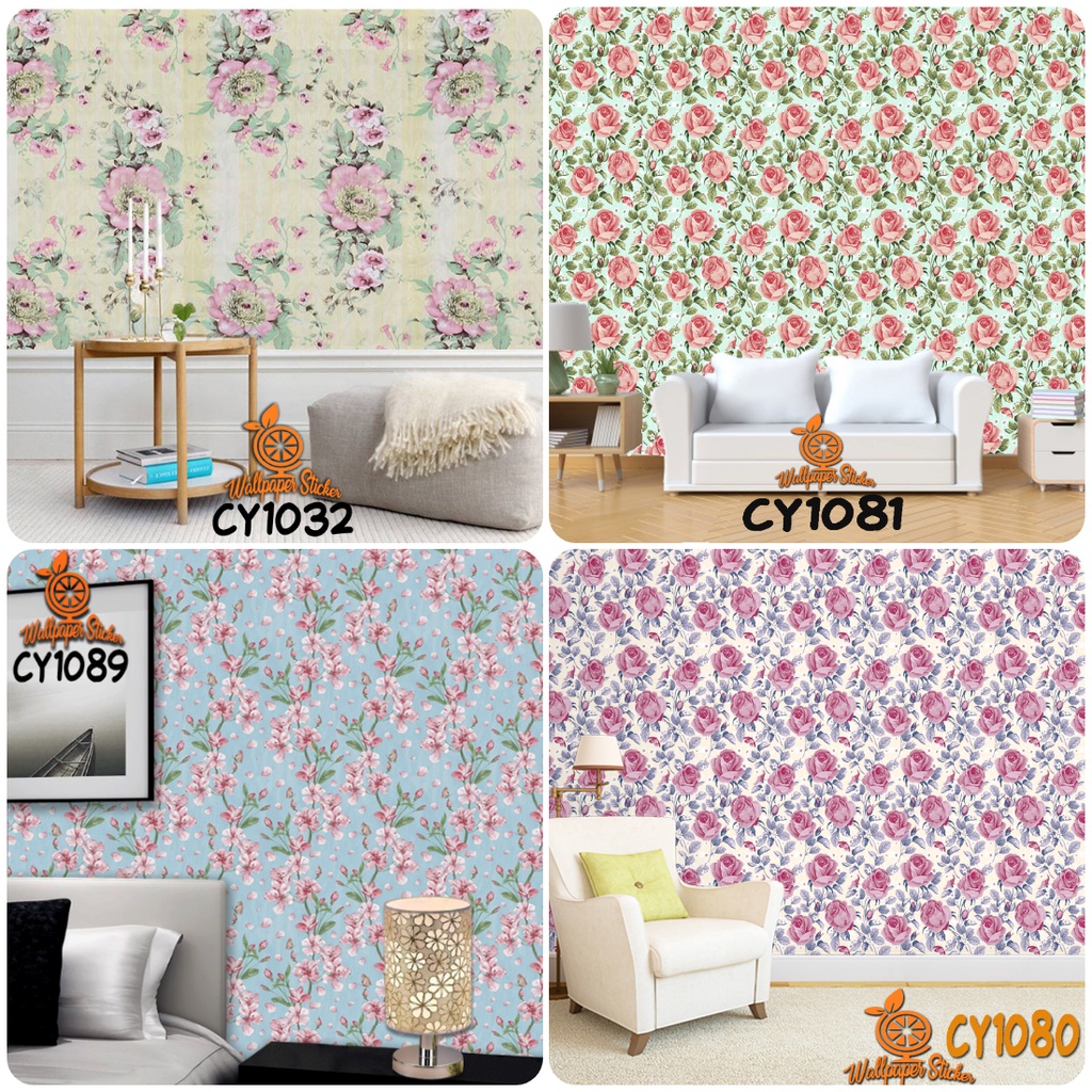 Wallpaper Stiker Dinding Motif Bunga Aesthetic Elegan Premium Matte Higth Quality Size 45cm X 8meter Wallpaper Stiker Ruang Tamu/Kamare Tidur