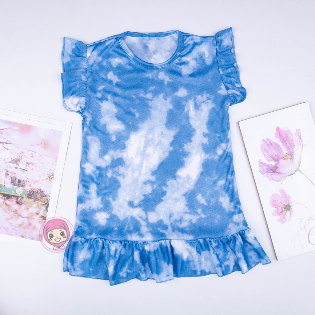 VS - DRESS RUFFLE TIE DYE ANAK / RUFFLE TDYE POLOS ANAK / DASTER ANAK USIA 2 - 6 TAHUN