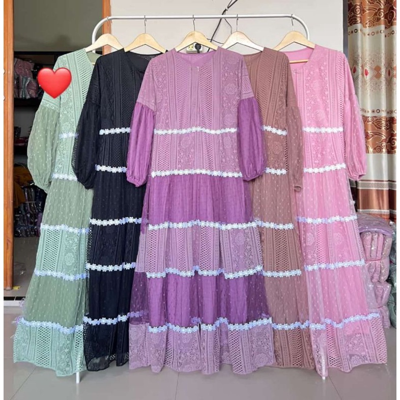 GAMIS BURKAT MIX TULLE DOT FULL FURING AYUNDA DRESS ld.105 pb.135/COD/gamis pesta muslimah,gamis kondangan/gamis brocade