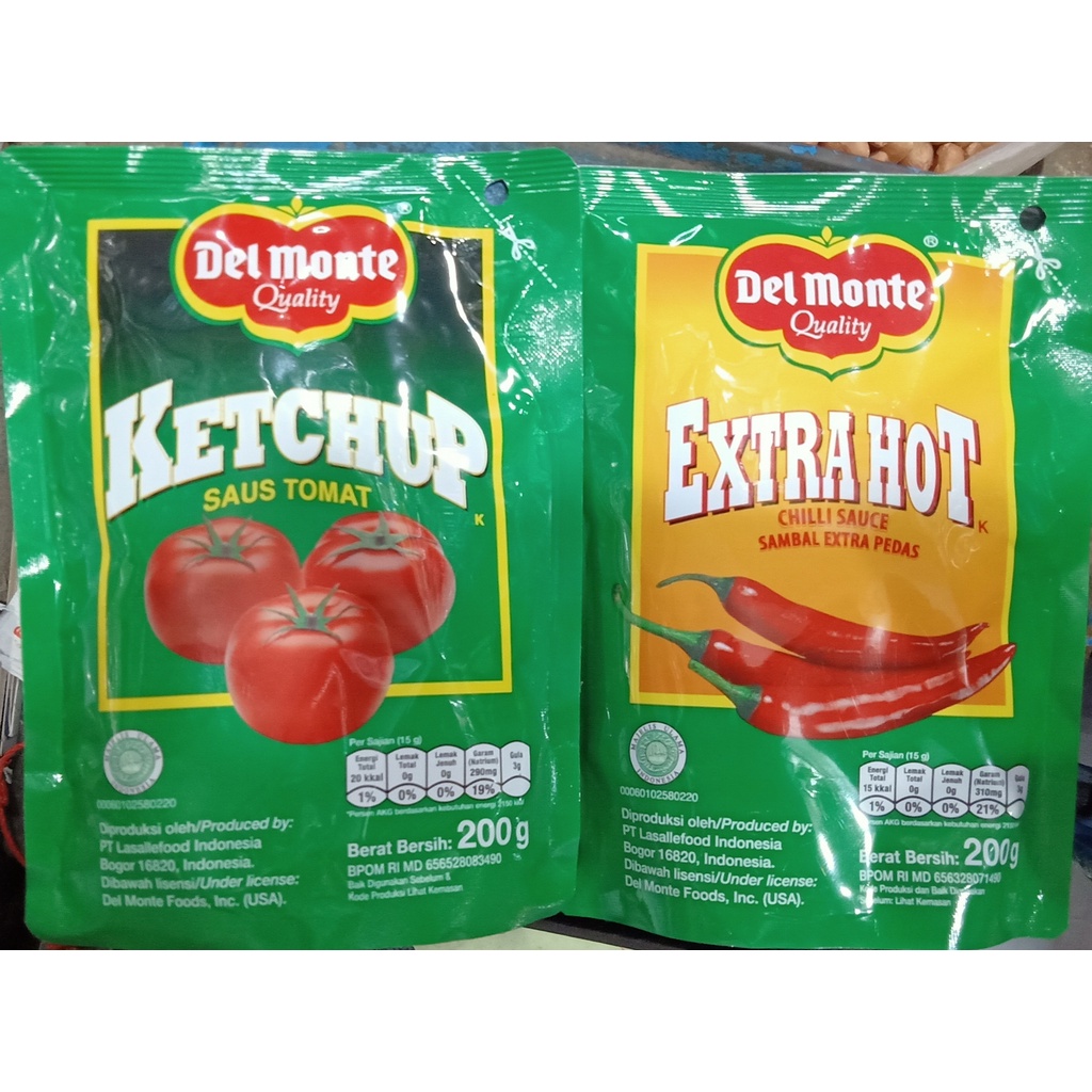 

saus tomat sambal refill delmonte 200gram ketchup extra hot yolins