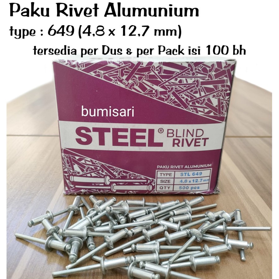 Paku Rivet Alumunium 649 (4,8 x 12,7 mm) - per pack isi 100