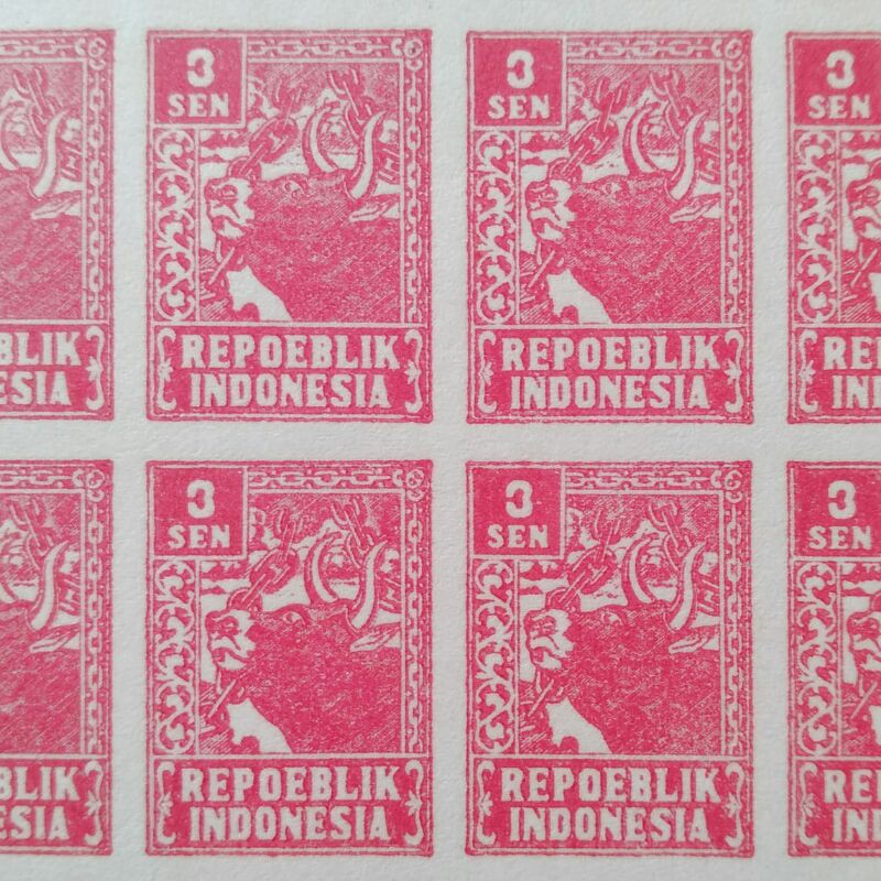 

Terlaris ✨ - Perangko Kuno RI 3 Sen Banteng Seri Revolusi 1946-1947 - Imperf Non Perforasi - 1 Lembar 20 Pcs3.1.23