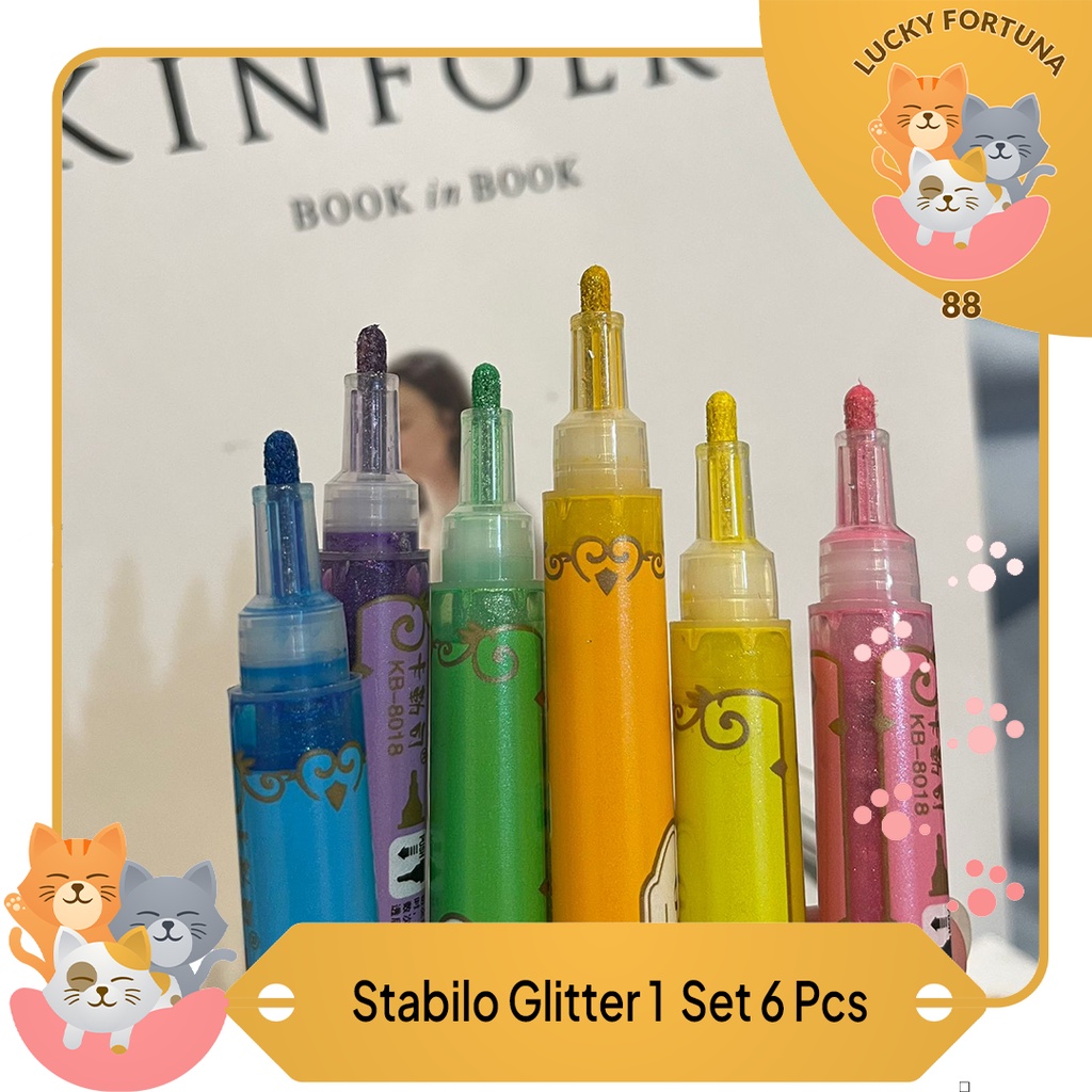 

[Luckyfortuna88] Stabilo Glitter 1 set 6 pcs kb8018 Highlighter Glitter 1 set 6 pcs lucu murah alat tulis kantor lucu murah alat tulis sekolah lucu murah
