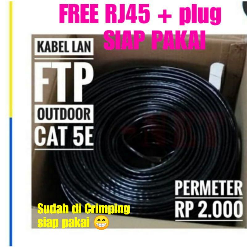 Kabel LAN Cat5e STP FTP OUTDOOR meteran siap pakai sudah terpasang rj 45+ plug