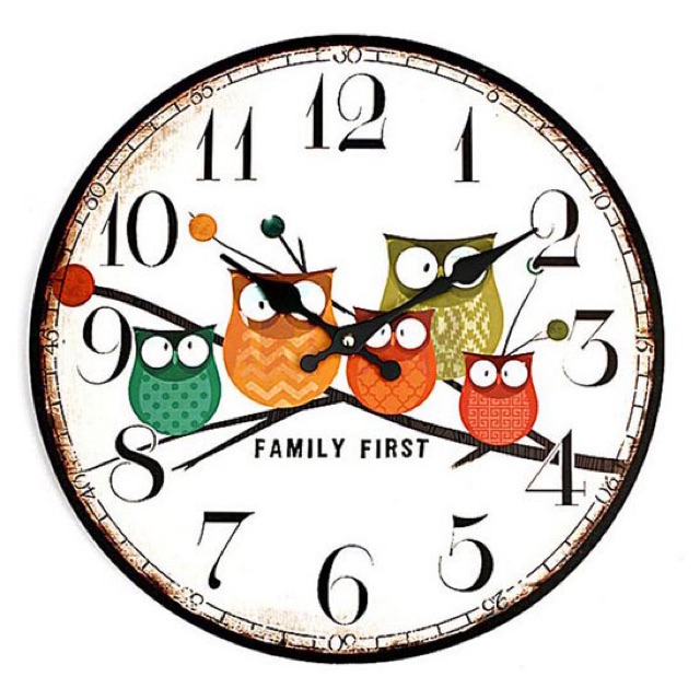 Jam Dinding Bulat Quartz Creative Design 30cm Model Eropa Owl Wooden - Multi-Color