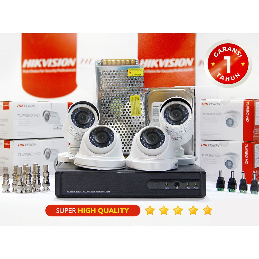Paket Lengkap 4 Kamera CCTV Hikvision 2Mp