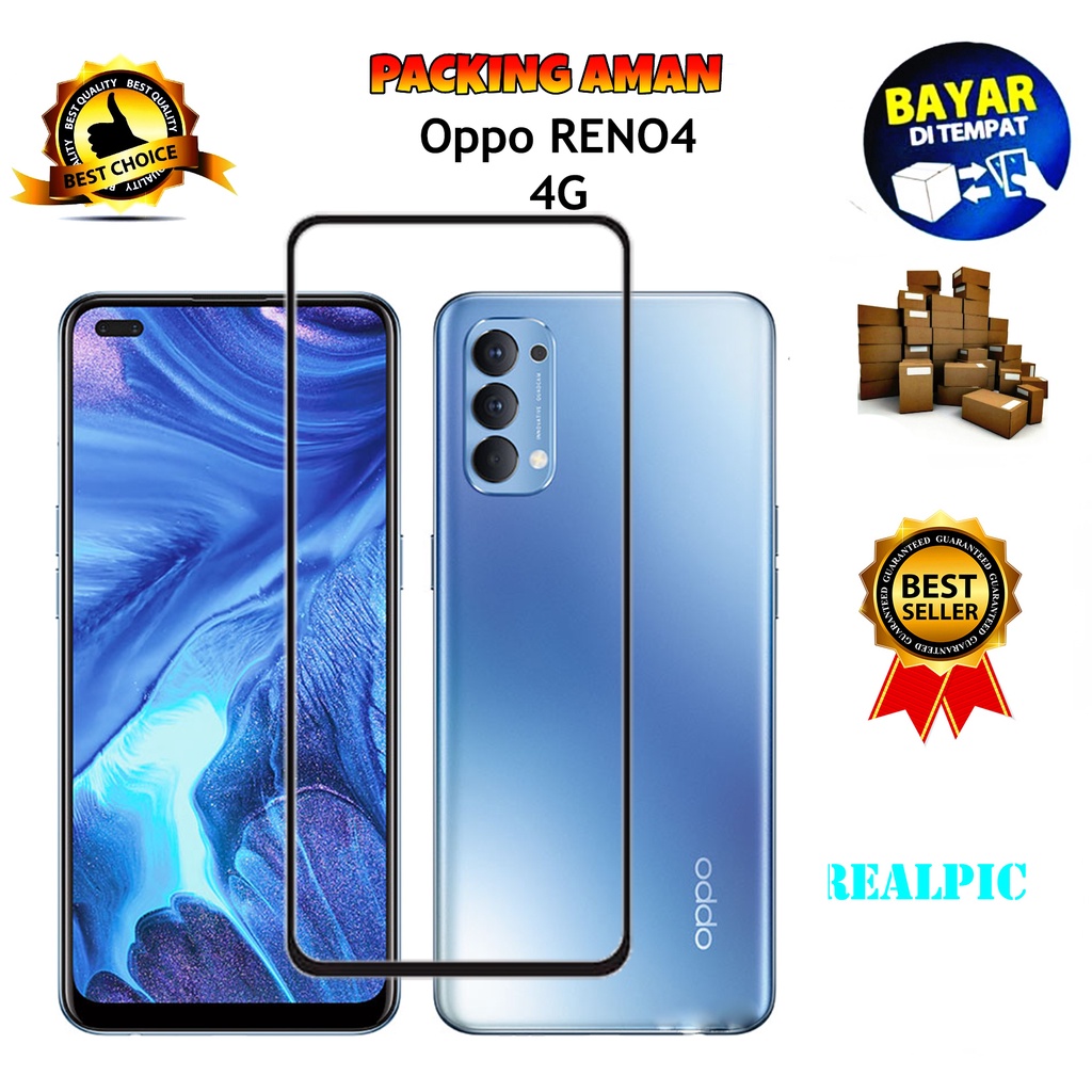 Tempered Glass Oppo Reno4 4G 2020 Full Cover / Full Screen Protector Anti Gores