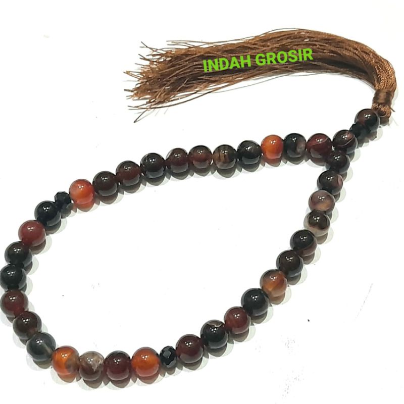 Tasbih Batu Akik Sulaiman Madu 8Mm 33Butir Garansi Asli Natural