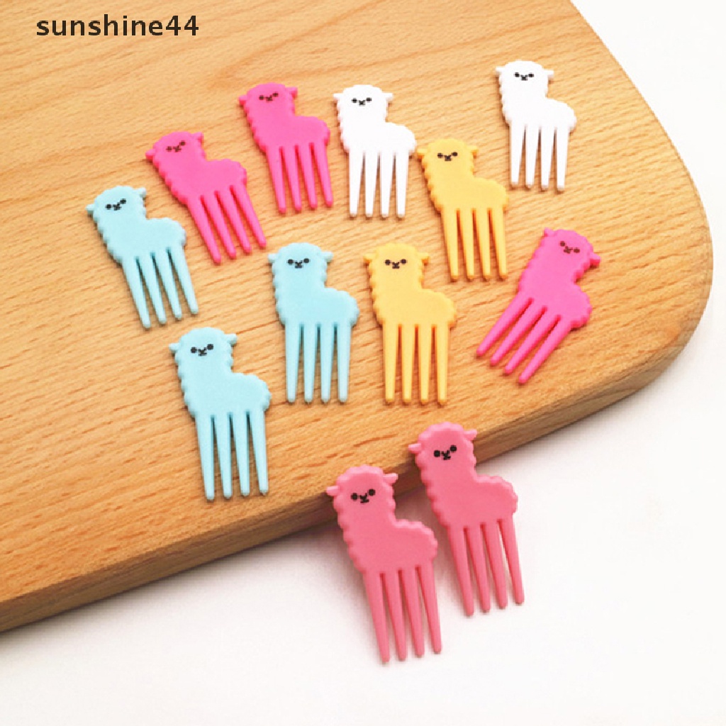 Sunshine 10pcs Tusuk Gigi Mini Bentuk Kartun Hewan Alpaca Untuk Buah / Kue