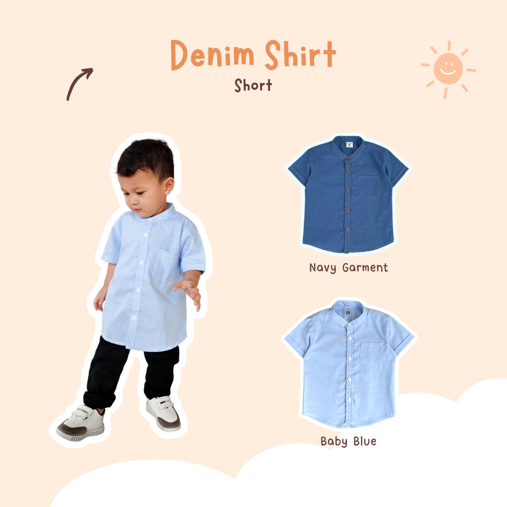 Yobebee Kemeja Katun Denim Tangan Pendek Anak Laki Laki Usia 2 4 6 8 10 12 Tahun Baju Atasan Kids Polos Remaja Tanggung Boy Shirt Model Casual Formal Kemeja Chiangi Kerah Anak Cowok