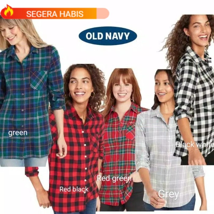Red Green XS Kemeja Flanel Pria & Wanita Old Navy Original  Siap Terlaris