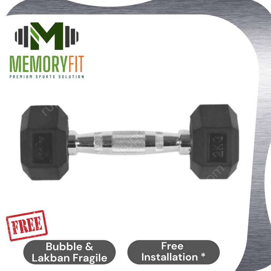 BERWYN 2KG HEXAGONAL DUMBBELL / BARBELL LAPISAN KARET