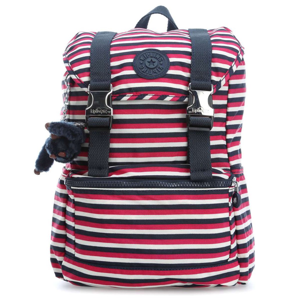 TAS RANSEL KIPLING ORI  ORIGINAL EXPERIENCE SUGAR STRIPE MERAH CEWEK WANITA SEKOLAH KULIAH  BESAR