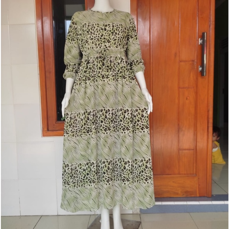 gamis ceruty motif leopard full puring / dress maxi ceruti macan