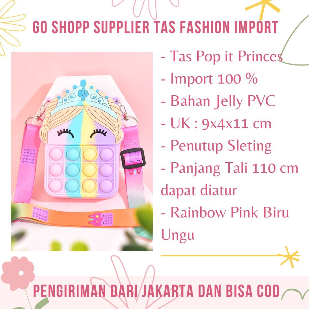 Tas Pop it Anak Karakter Princes Import - Tas Selempang Anak Karakter Unicorn Lucu - Tas Pop It Terbaru Import - Tas Anak Lucu Pop It Fidget Toys [JL18]