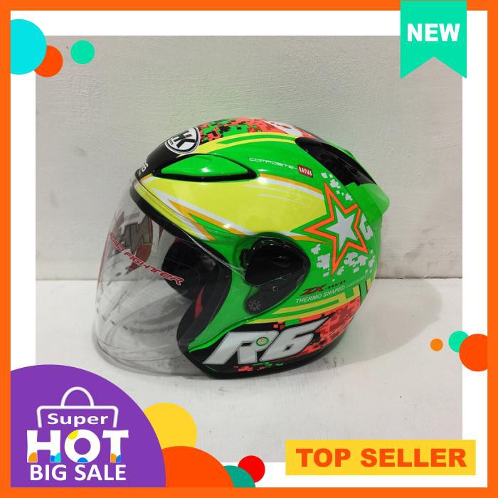 HELM NHK R6 MOTIF PIXEL GREEN FLUORECENT HIJAU FLO