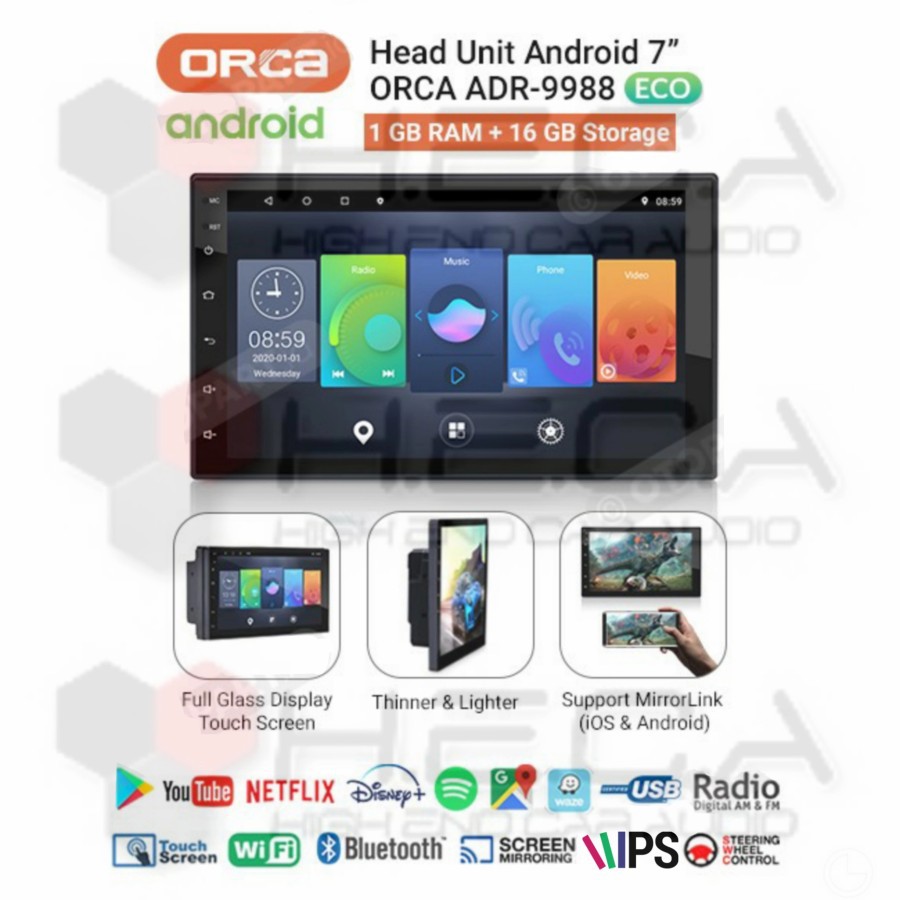 ORCA ADR-9988 ECO / Economy 7" Android Head Unit Double Din Tape Mobil