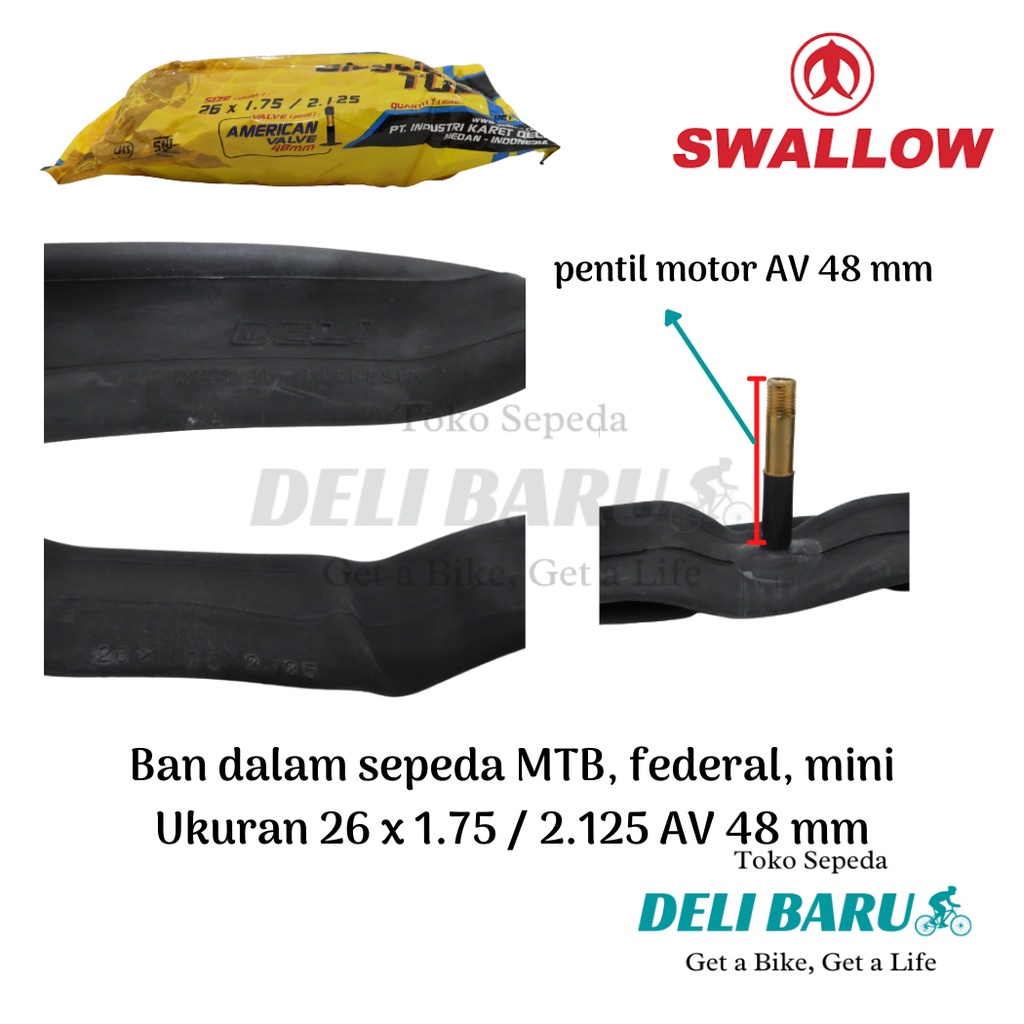 Ban dalam 26 pentil panjang 48mm swallow sepeda MTB pelek tinggi