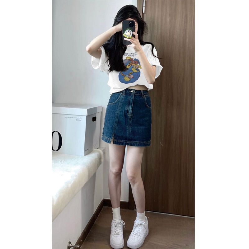 EUNII T-shirt Lengan Pendek ️Cetakan Boneka Longgar Korean Style/Kaos Atasan Wanita/Baju Kaus Oversize Wanita